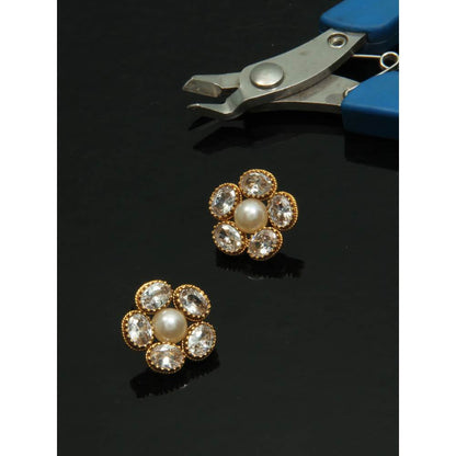 Suhani Pittie Gold Cluster Stud Earrings With White Crystals & Pearls