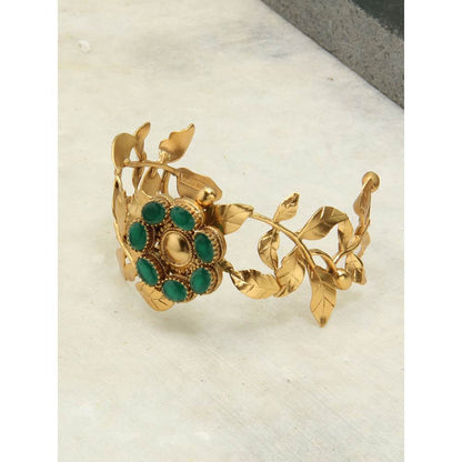 Suhani Pittie Gold Rose Vine Cuff With Green Crystals