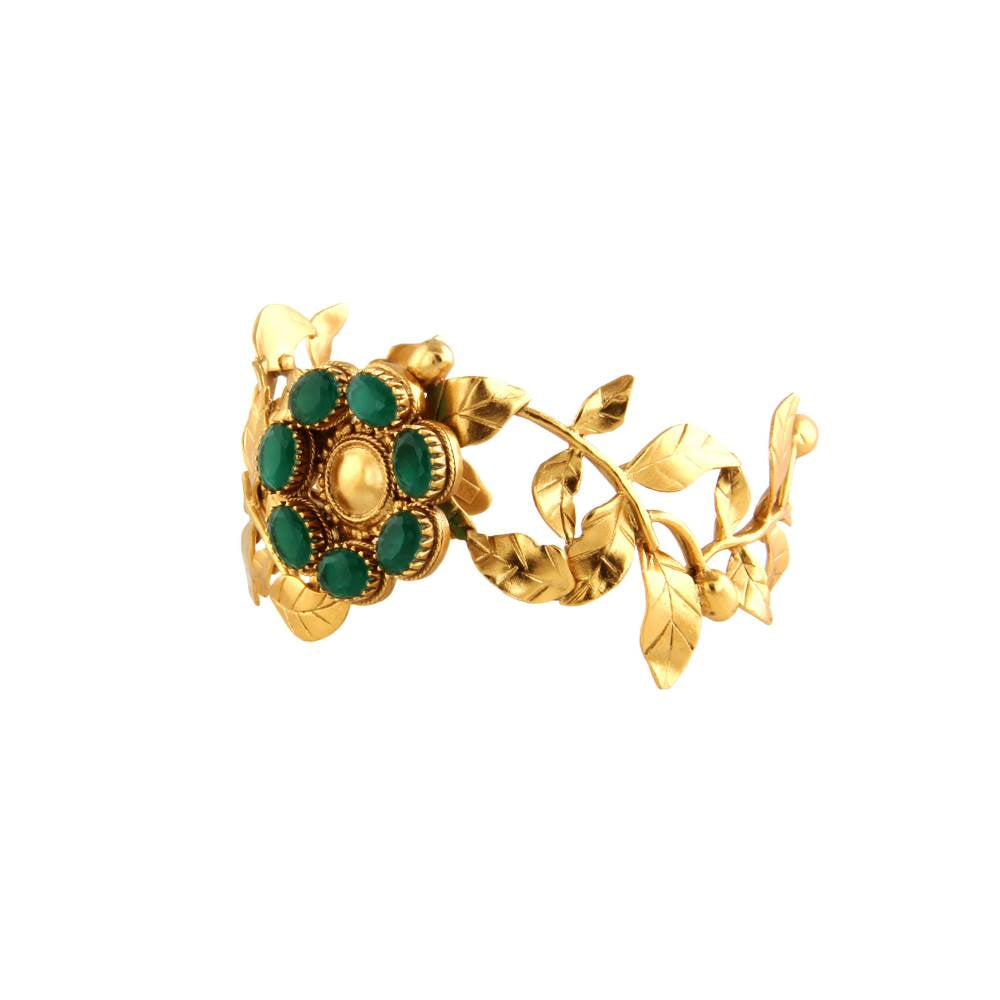Suhani Pittie Gold Rose Vine Cuff With Green Crystals