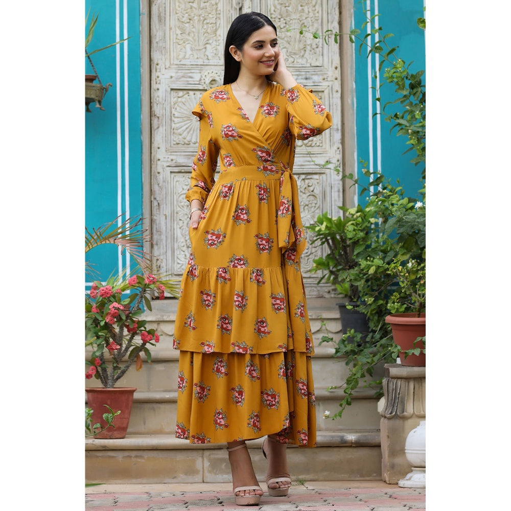 October Jaipur Laura Wrap Dress-Mustard