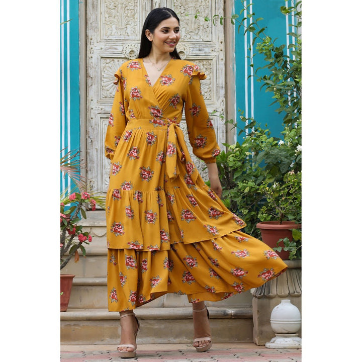 October Jaipur Laura Wrap Dress-Mustard