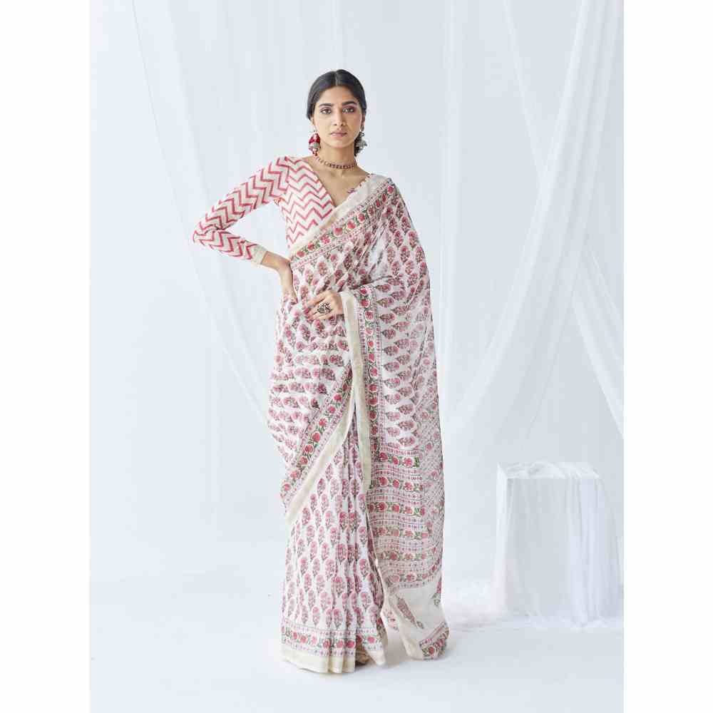 Old Marigold Aaliya Chanderi Silk Saree with Unstitched Blouse