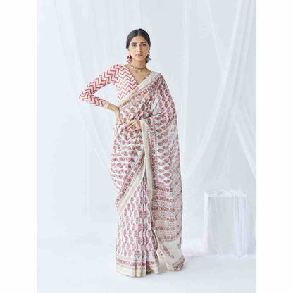 Old Marigold Aaliya Chanderi Silk Saree with Unstitched Blouse