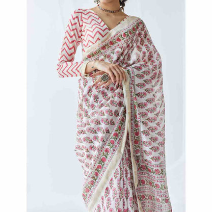 Old Marigold Aaliya Chanderi Silk Saree with Unstitched Blouse