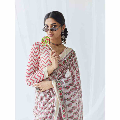 Old Marigold Aaliya Chanderi Silk Saree with Unstitched Blouse