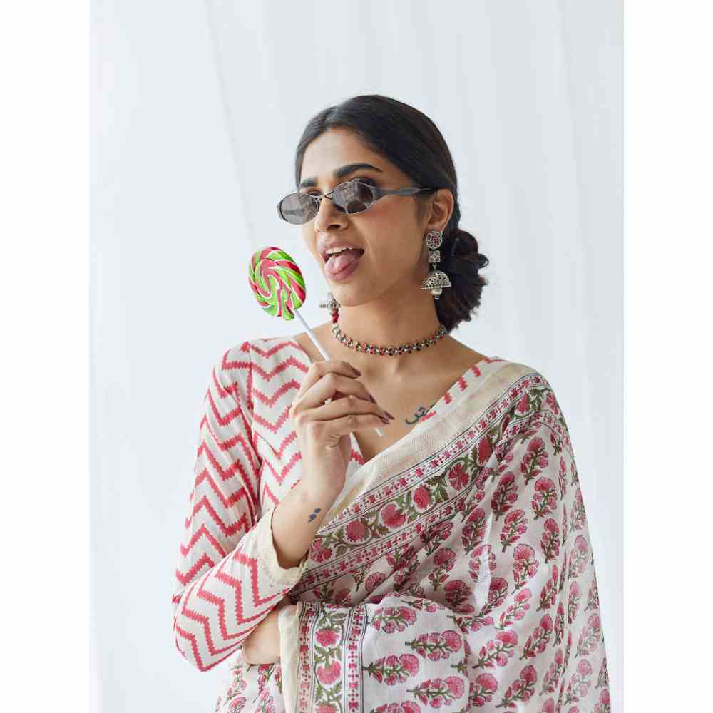 Old Marigold Aaliya Chanderi Silk Saree with Unstitched Blouse