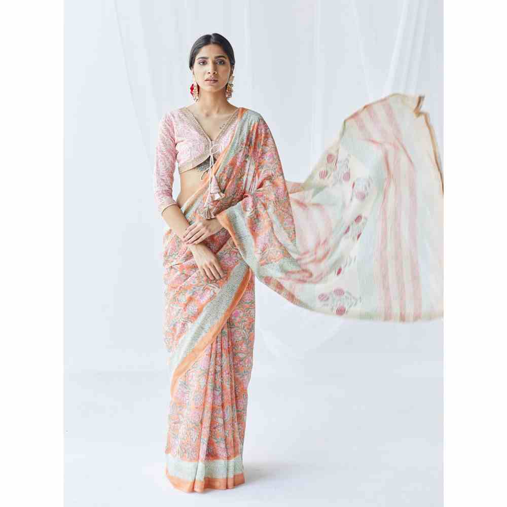 Old Marigold Aria Chanderi Silk Saree with Unstitched Blouse