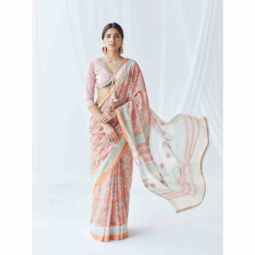 Old Marigold Aria Chanderi Silk Saree with Unstitched Blouse