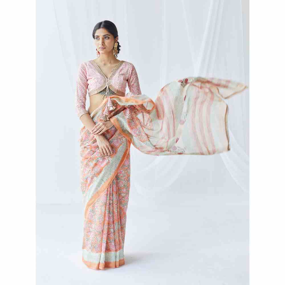 Old Marigold Aria Chanderi Silk Saree with Unstitched Blouse