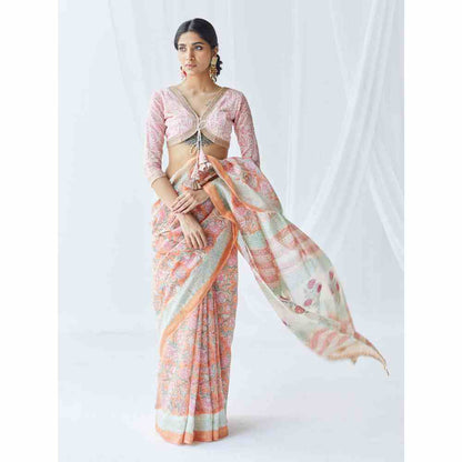 Old Marigold Aria Chanderi Silk Saree with Unstitched Blouse