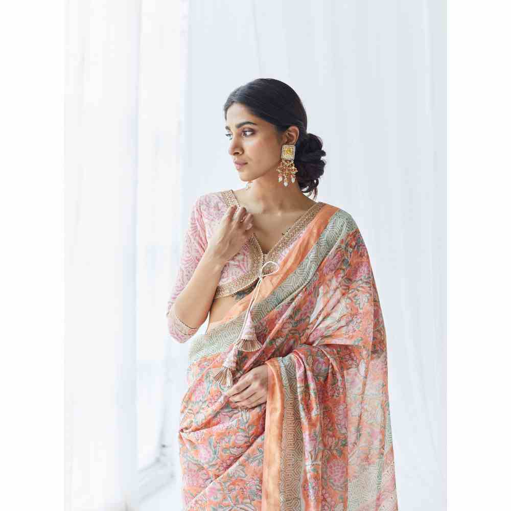 Old Marigold Aria Chanderi Silk Saree with Unstitched Blouse