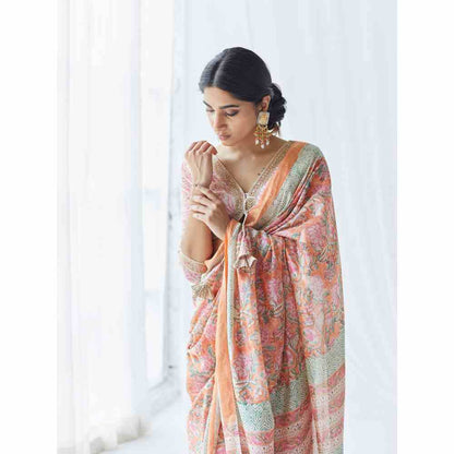 Old Marigold Aria Chanderi Silk Saree with Unstitched Blouse