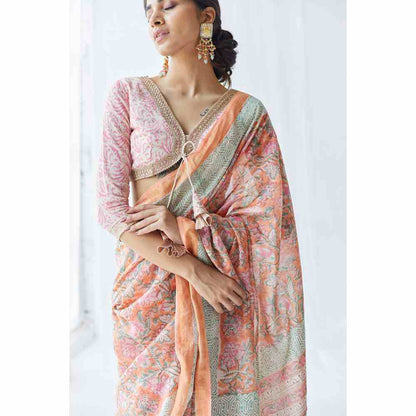 Old Marigold Aria Chanderi Silk Saree with Unstitched Blouse