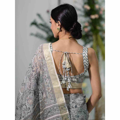 Old Marigold Bouganvillea Chanderi Silk Saree with Unstitched Blouse