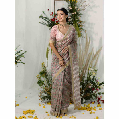 Old Marigold Champa Chanderi Silk Saree with Unstitched Blouse