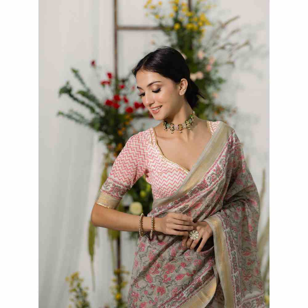 Old Marigold Champa Chanderi Silk Saree with Unstitched Blouse