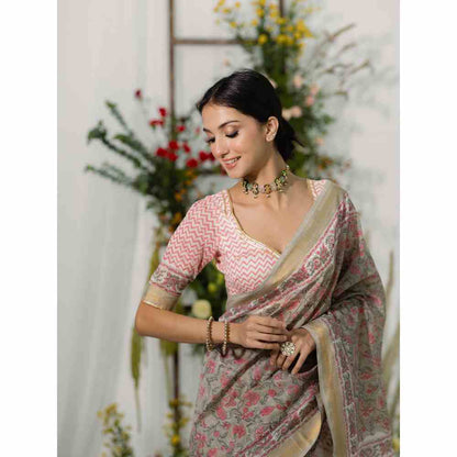 Old Marigold Champa Chanderi Silk Saree with Unstitched Blouse