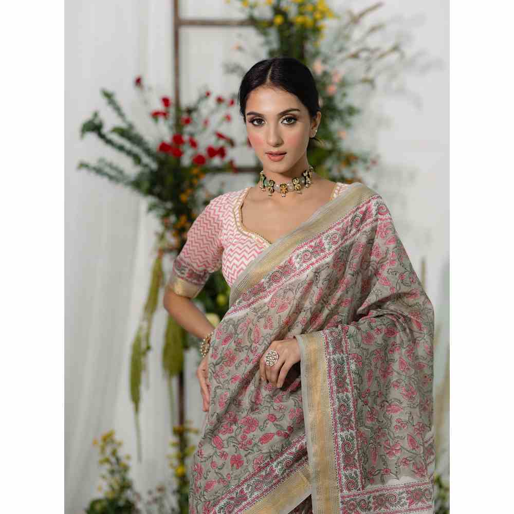 Old Marigold Champa Chanderi Silk Saree with Unstitched Blouse