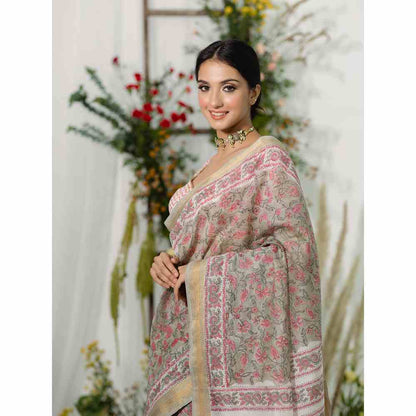 Old Marigold Champa Chanderi Silk Saree with Unstitched Blouse