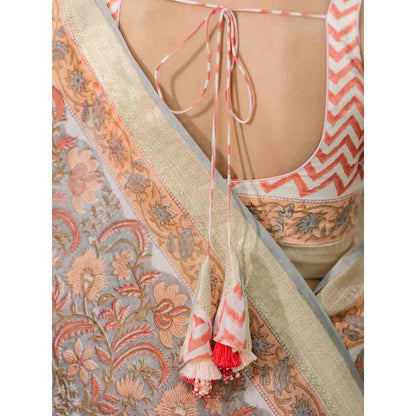 Old Marigold Gulaab Chanderi Silk Saree with Unstitched Blouse