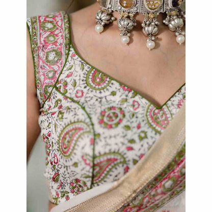 Old Marigold Gulbahaar Chanderi Silk Saree with Unstitched Blouse