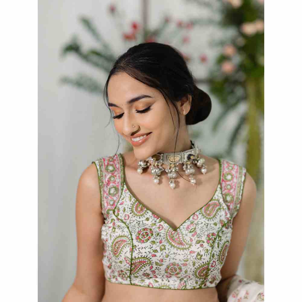 Old Marigold Gulbahaar Chanderi Silk Saree with Unstitched Blouse