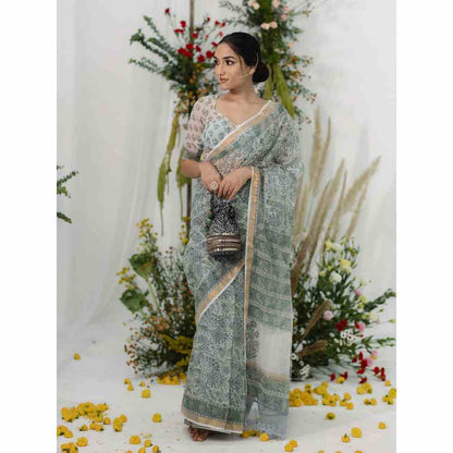 Old Marigold Nargis Kota Doria Saree with Unstitched Blouse