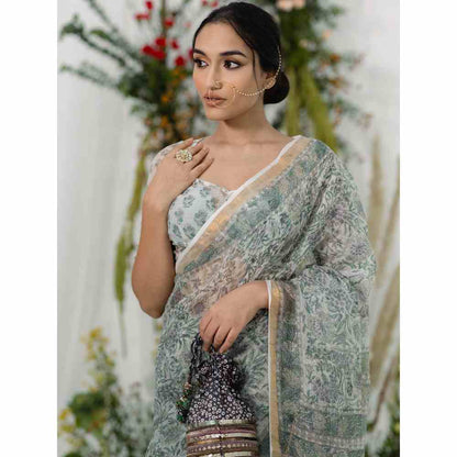 Old Marigold Nargis Kota Doria Saree with Unstitched Blouse