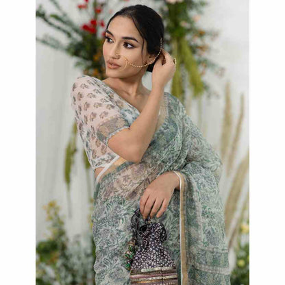 Old Marigold Nargis Kota Doria Saree with Unstitched Blouse