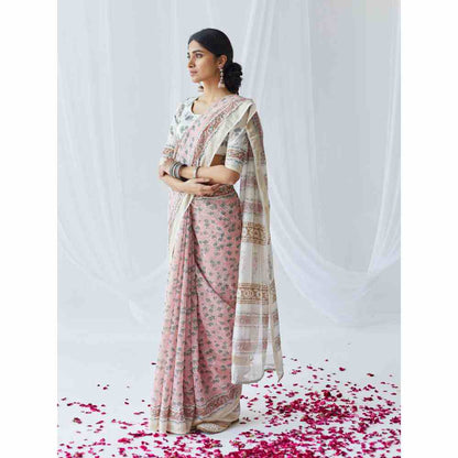 Old Marigold Nasrine Chanderi Silk Saree with Unstitched Blouse