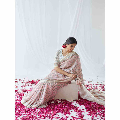Old Marigold Nasrine Chanderi Silk Saree with Unstitched Blouse
