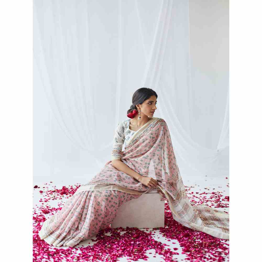 Old Marigold Nasrine Chanderi Silk Saree with Unstitched Blouse