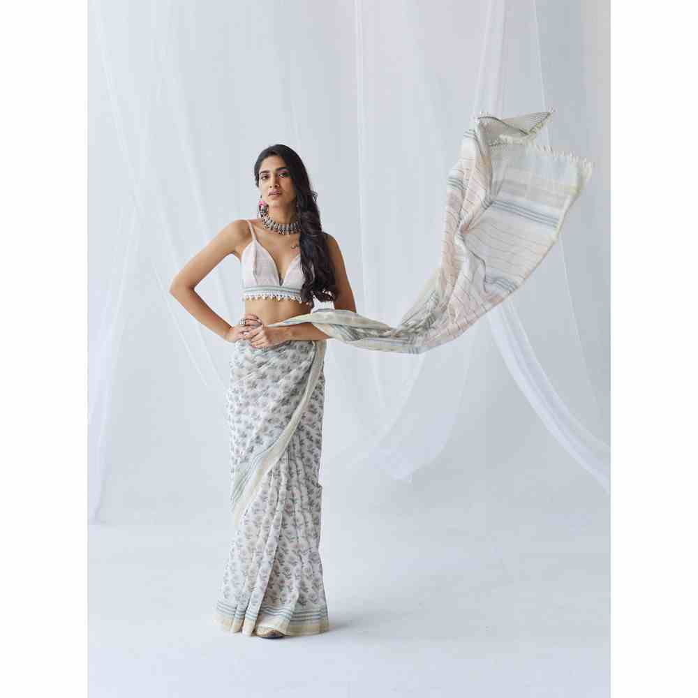 Old Marigold Nazma Chanderi Silk Saree with Unstitched Blouse