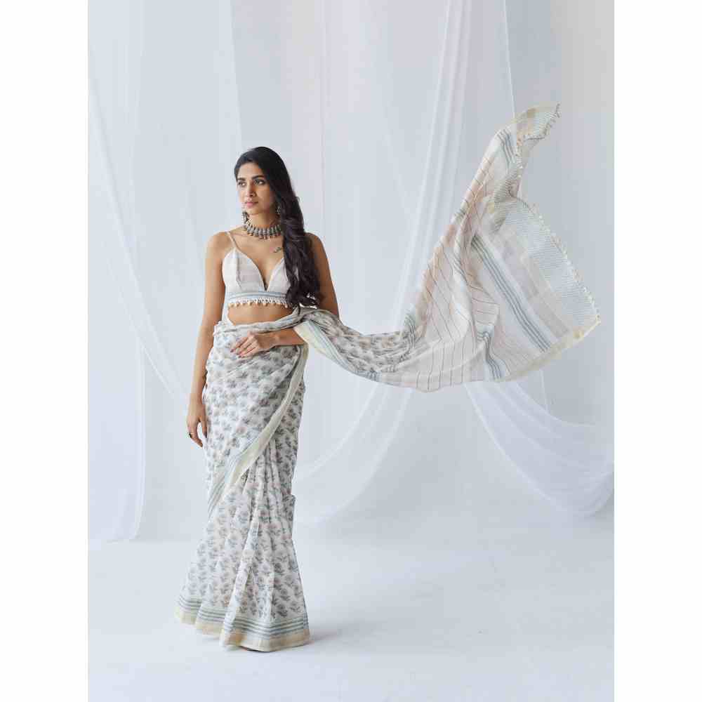 Old Marigold Nazma Chanderi Silk Saree with Unstitched Blouse