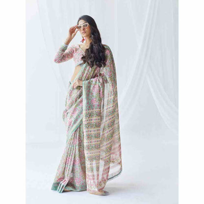 Old Marigold Roza Chanderi Silk Saree with Unstitched Blouse