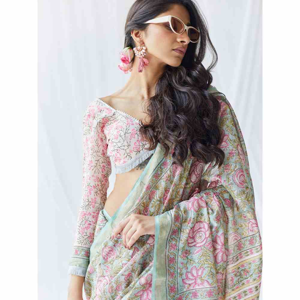 Old Marigold Roza Chanderi Silk Saree with Unstitched Blouse
