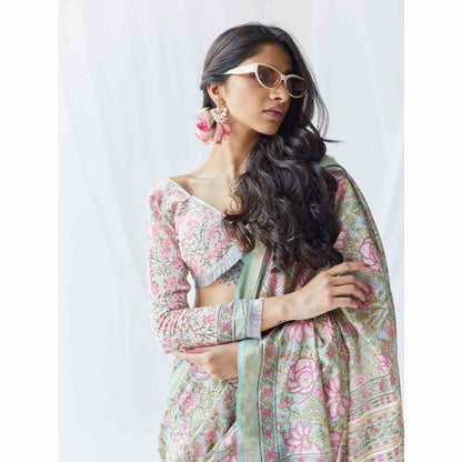 Old Marigold Roza Chanderi Silk Saree with Unstitched Blouse