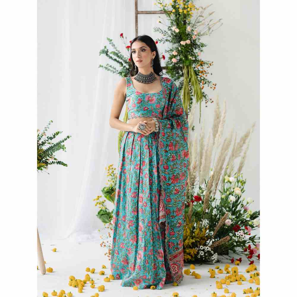 Old Marigold Dahlia Lehenga Set (Set of 3)