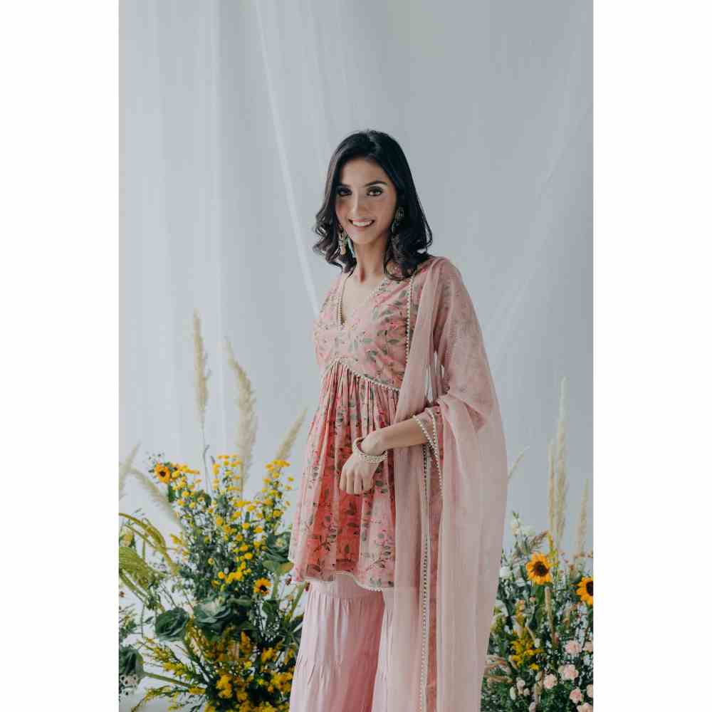 Old Marigold Floral Printed Nyla Cotton Sharara (Set of 3)