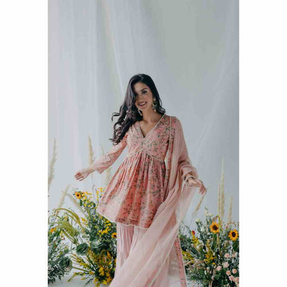 Old Marigold Floral Printed Nyla Cotton Sharara (Set of 3)