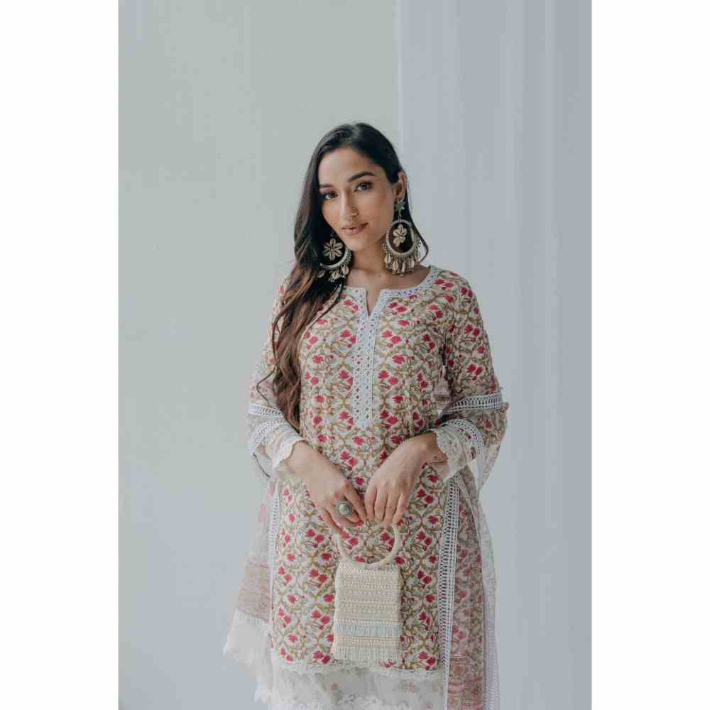 Old Marigold Floral Printed Luna Cotton Kurta