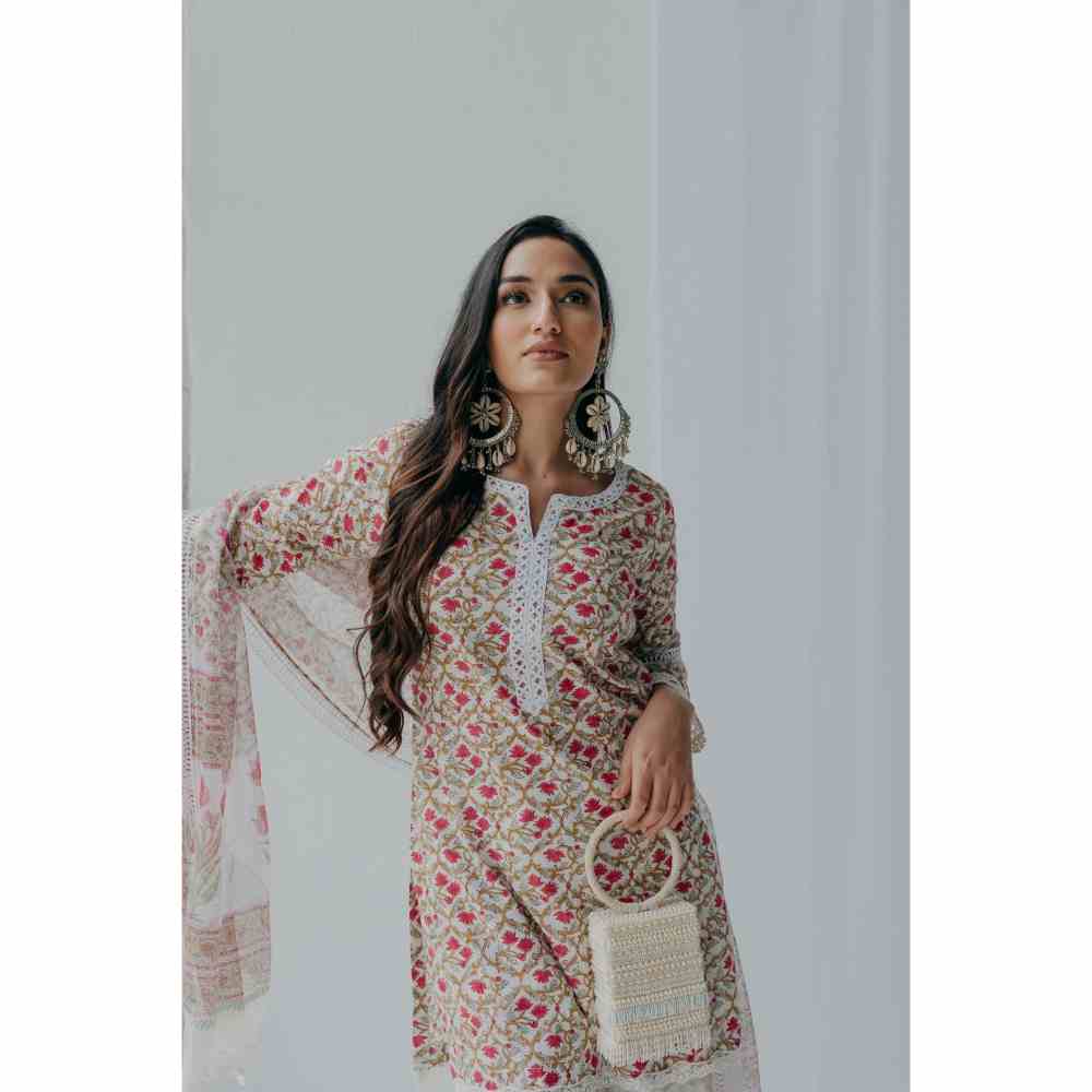 Old Marigold Floral Printed Luna Cotton Kurta