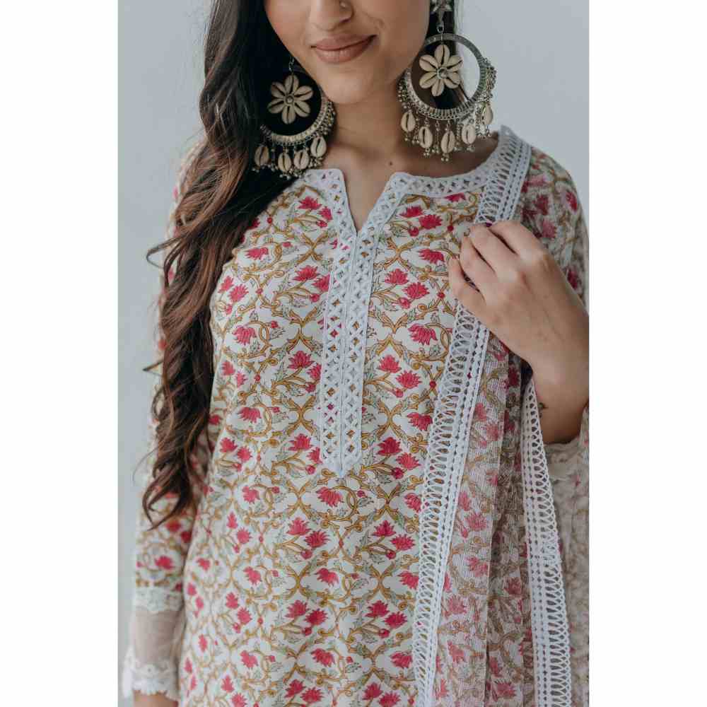 Old Marigold Floral Printed Luna Cotton Kurta