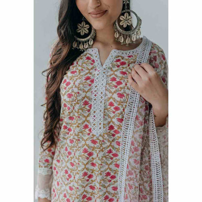 Old Marigold Floral Printed Luna Cotton Kurta