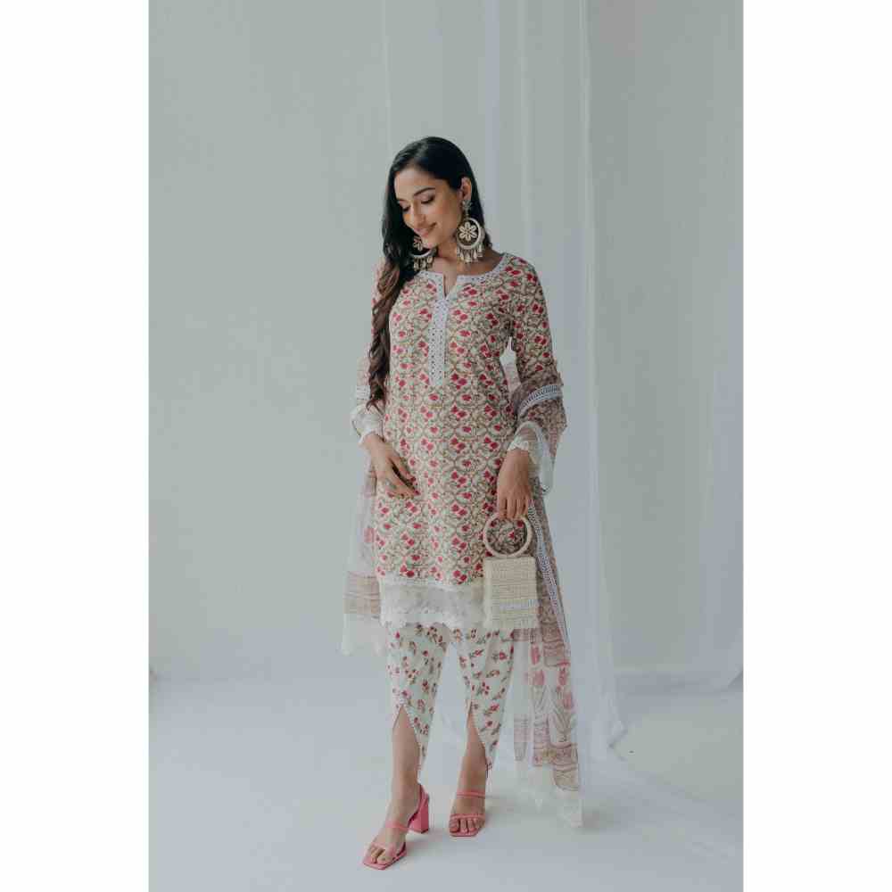 Old Marigold Floral Printed Luna Cotton Kurta (Set of 2)
