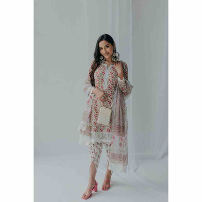 Old Marigold Floral Printed Luna Cotton Kurta (Set of 2)