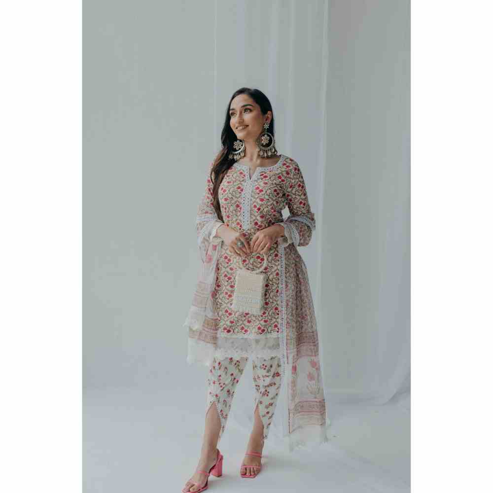 Old Marigold Floral Printed Luna Cotton Kurta (Set of 2)