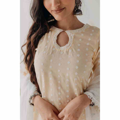 Old Marigold Maria Beige Mulmul Kurta