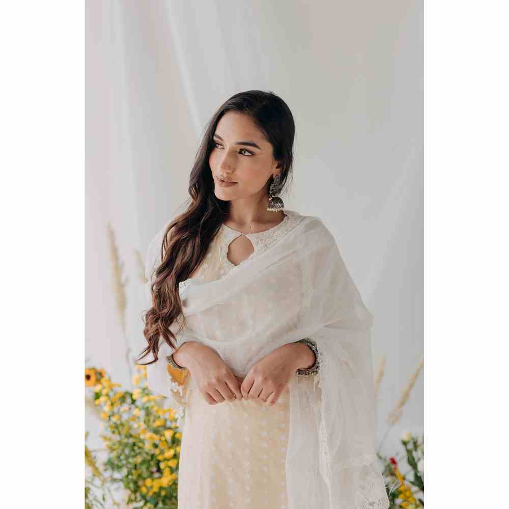 Old Marigold Maria Beige Mulmul Kurta (Set of 2)