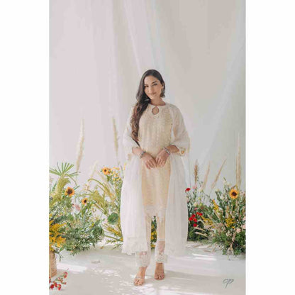 Old Marigold Maria Beige Mulmul Kurta with Dupatta (Set of 3)